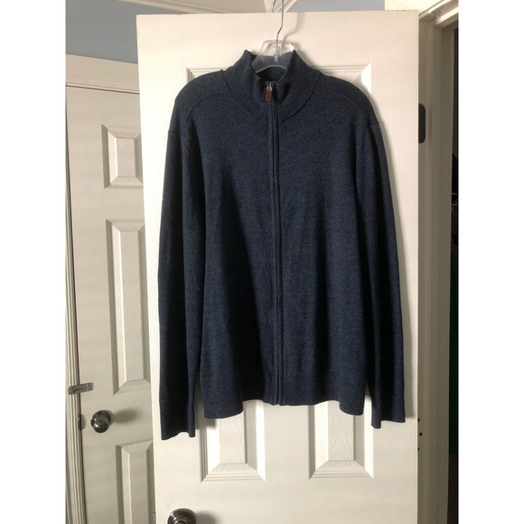 Banana Republic Mens XL Navy Blue Merino Wool Blend Full Zip Mock Neck Sweater - Picture 1 of 7